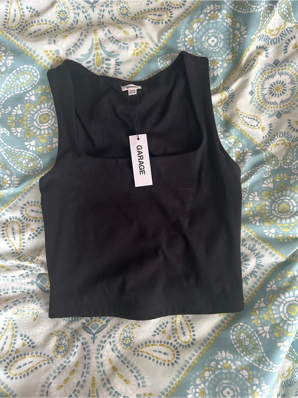 Garage Black Square Neck Crop Tank